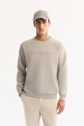 Avva Erkek Gri Bisiklet Yaka Pamuklu Bi-Stretch Baskılı Regular Fit Sweatshir...