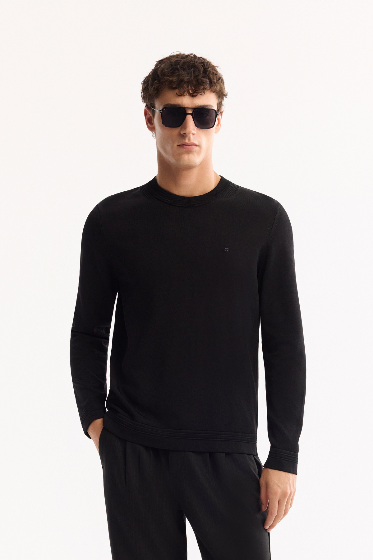 آوا ژاکت بافتنی مردانه یقه گرد مشکی، ترکیبی از ریون و بدون پرز، سایز معمولی A52Y5001