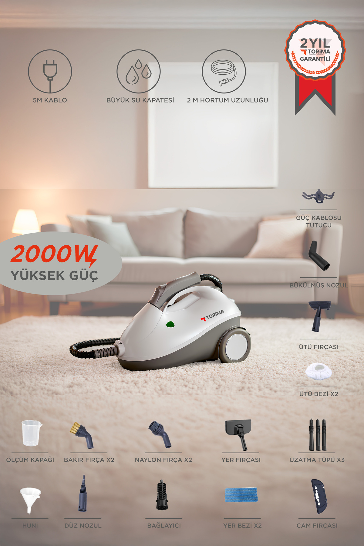 Torima TSC-01 Gri Çok Fonksiyonlu Buharlı Temizleyici - Buharlı Temizlik Makinası