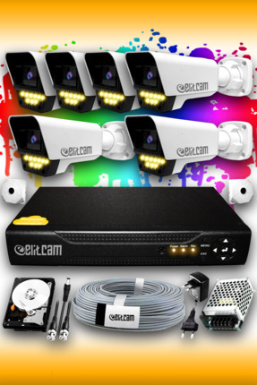 Elitcam 6 Kameralı Süper 6 Dış Kamera Set 320 GB 5 MP 2K Renkli Gece Görüşlü ...