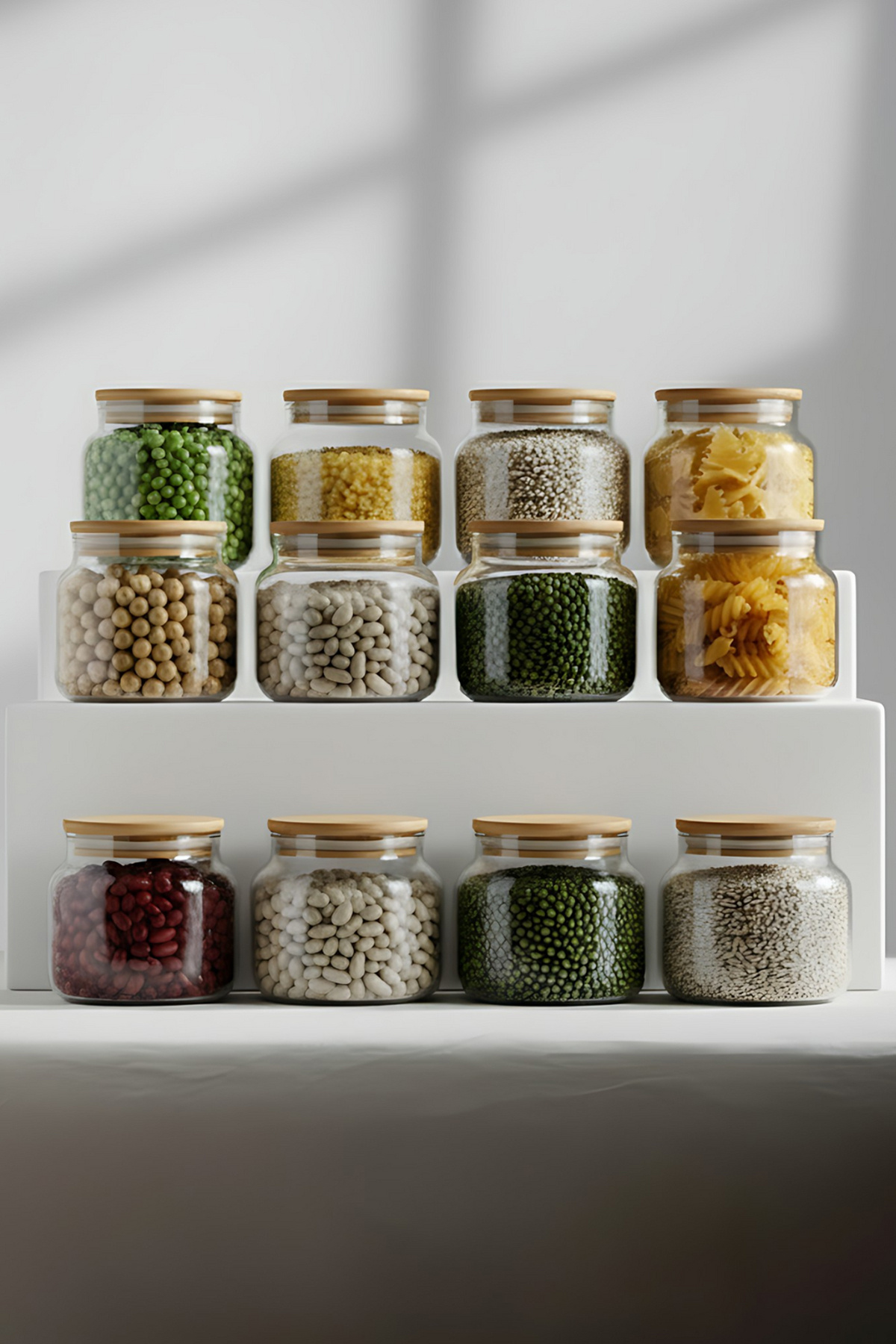 Rakle Basic Bambu Kapaklı 12'li Cam Kavanoz Seti 350 cc