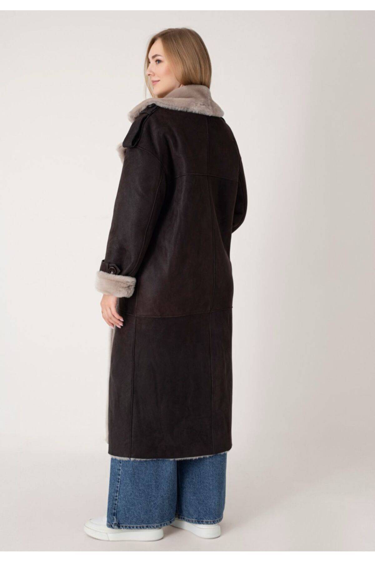 HYPNOTIC HUMAN  Oversize İçi Kürklü Uzun Suet Palto - Görsel 5
