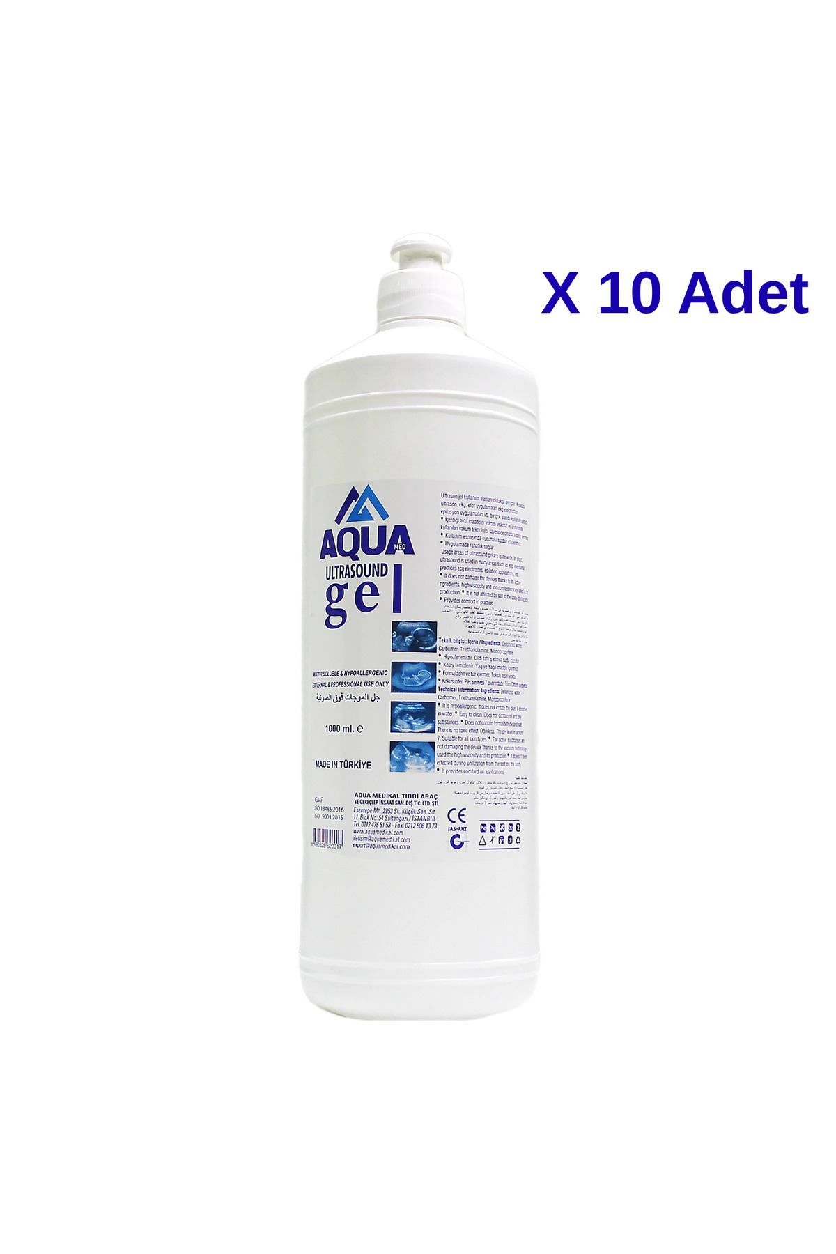 aquamed Aqua Ultrason EKG ve Epilasyon Jeli 1000 ml – Cilt Dostu, Kokusuz, Hipoalerjenik (10 ADET)