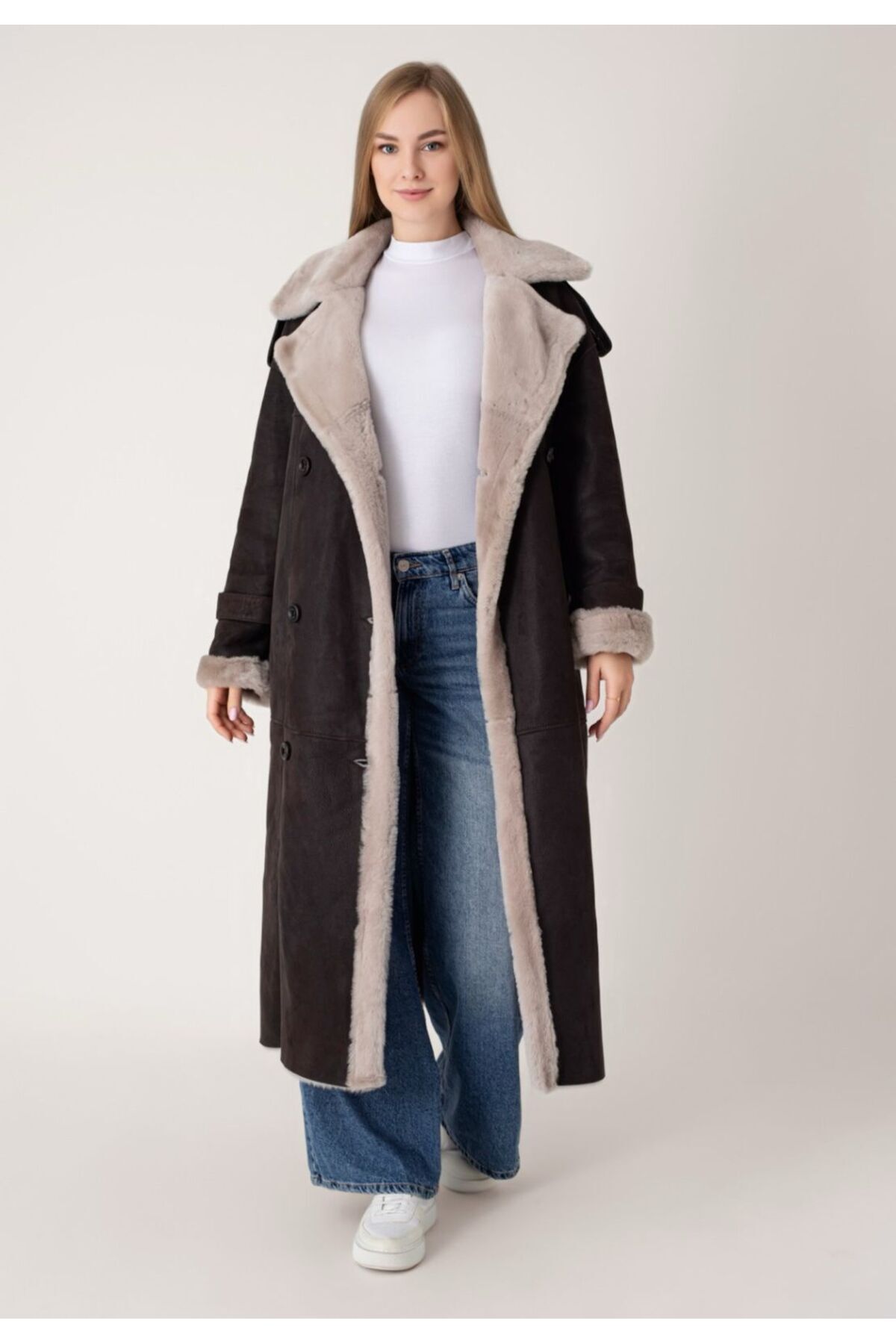 HYPNOTIC HUMAN  Oversize İçi Kürklü Uzun Suet Palto