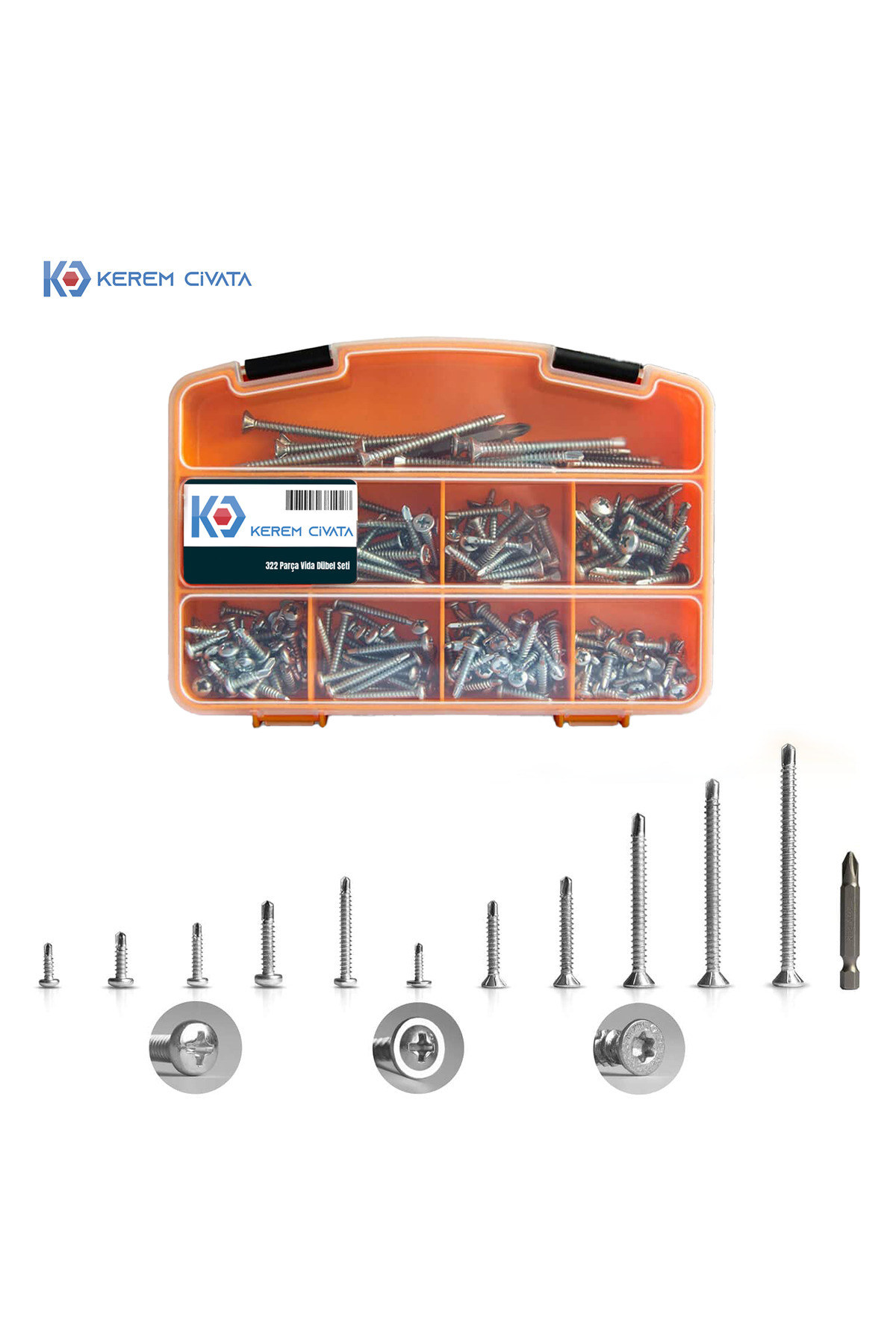 KEREM 322 Parça 13 Çeşit Matkap Uçlu Vida Seti