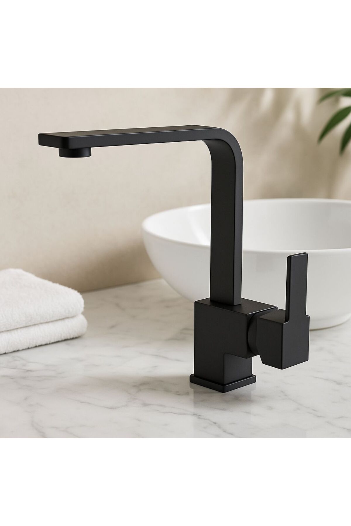 Viosa Siyah Kare Kuğu Lavabo Bataryası 360 Derece Döner Borulu Musluk