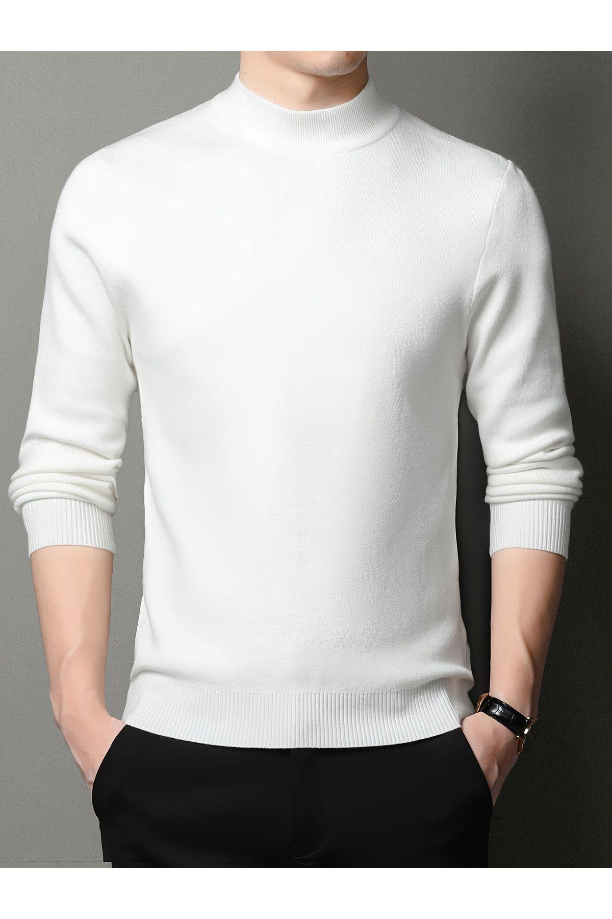 Slim Fit Yarım Balıkçı Yaka Triko Kazak — سفید 5001