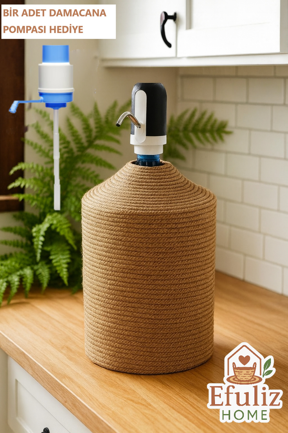 Efuliz Home Jüt Hasır Görünümlü Damcana Kılıfı, Şık ve Doğal Su Sebili Örtüsü