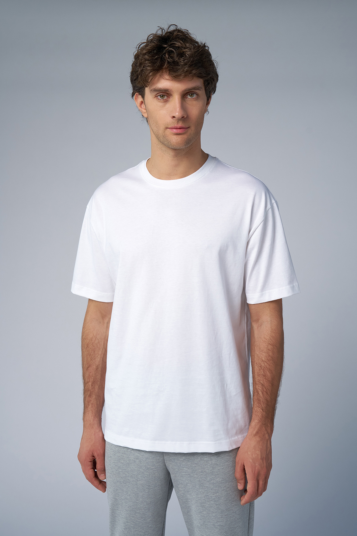 Erkek Beyaz Oversize Tişört 7034