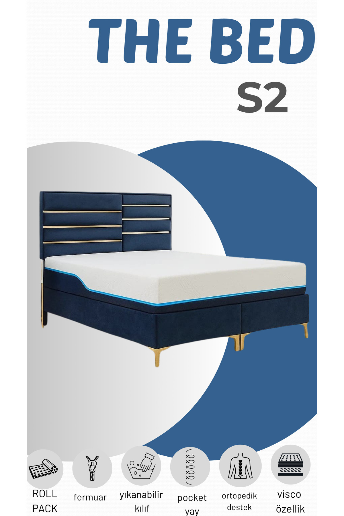 MEG'A Bedding Meg'a The Bed S2 Torba Yaylı Yatak Fermuarlı Yıkanabilir Kılıflı Ortopedik Visco Yatak