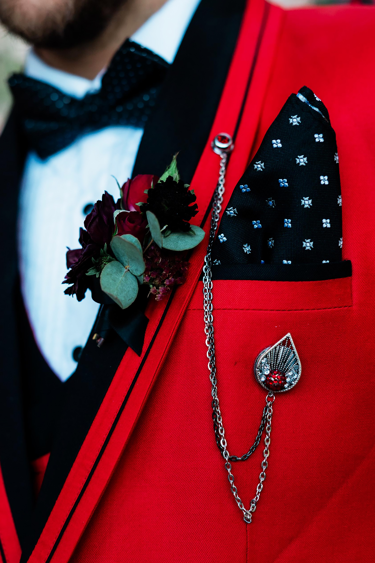  سنجاق یقه ژاکت طرح قطره آب سنگ قرمز نقره‌ای رنگ YI414