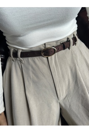 LİA KEMER Eminent Uzun Halka Desenli Süet Kadın Gold Tokalı Kemer Ceket Kemer...