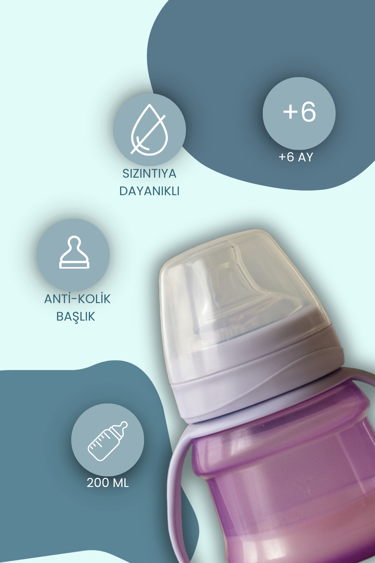 MOOMA Kindy Damlatmaz Eğitici Su Alıştırma Bardağı 200 ml 6 Ay Baby Purple BPA BPS İçermez fotoğrafı 2 (önizleme)
