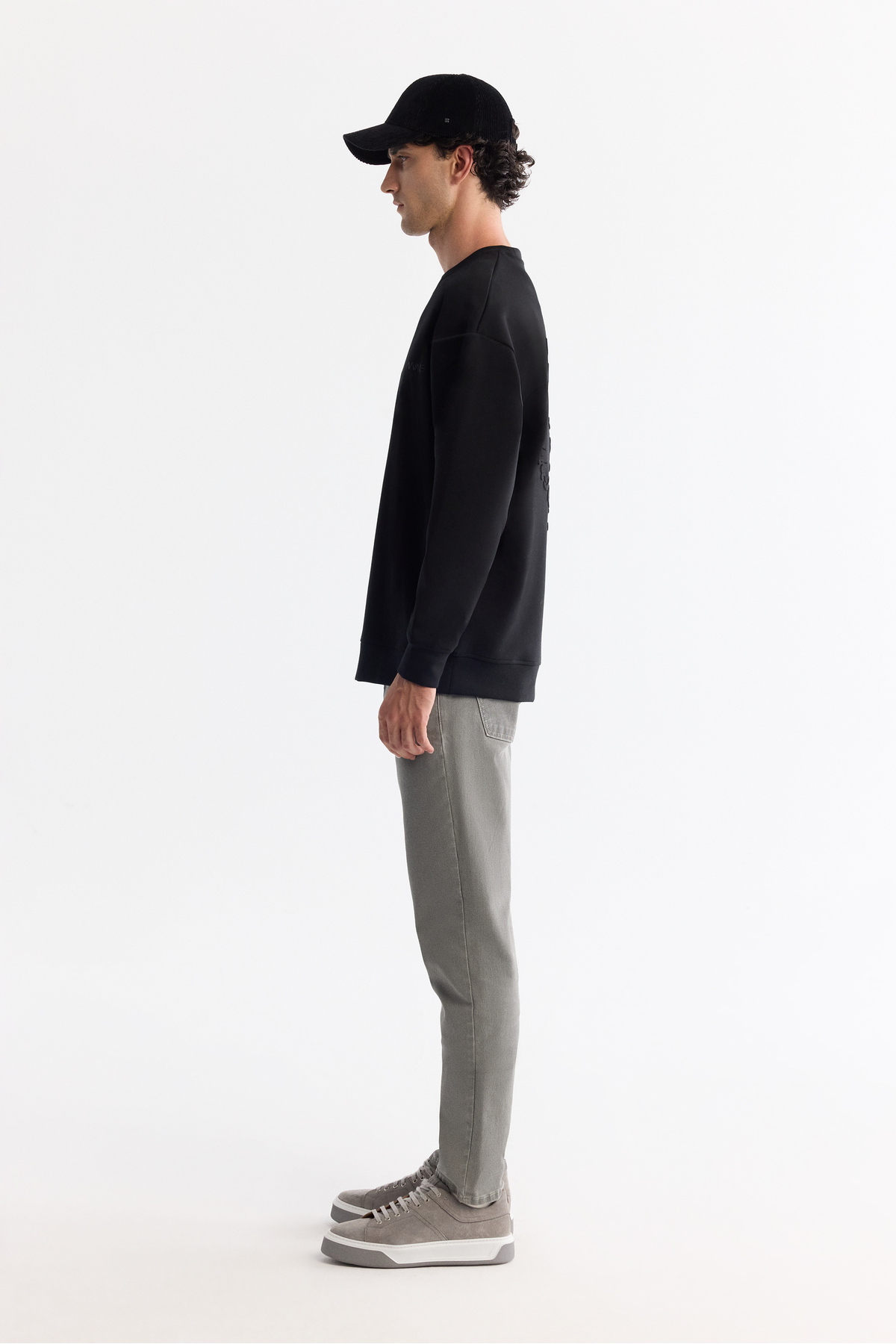 Avva  Erkek Siyah Bisiklet Yaka Elastan Oversize Fit Sweatshirt A42Y1248 - Görsel 3