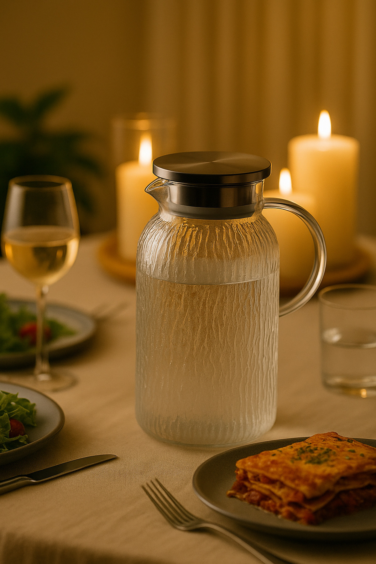 ERKUGO Vakumlu Çelik Kapaklı Sürahi Isıya Dayanıklı Borosilikat Cam Demlik (1500 ML) Ekg- Icejug