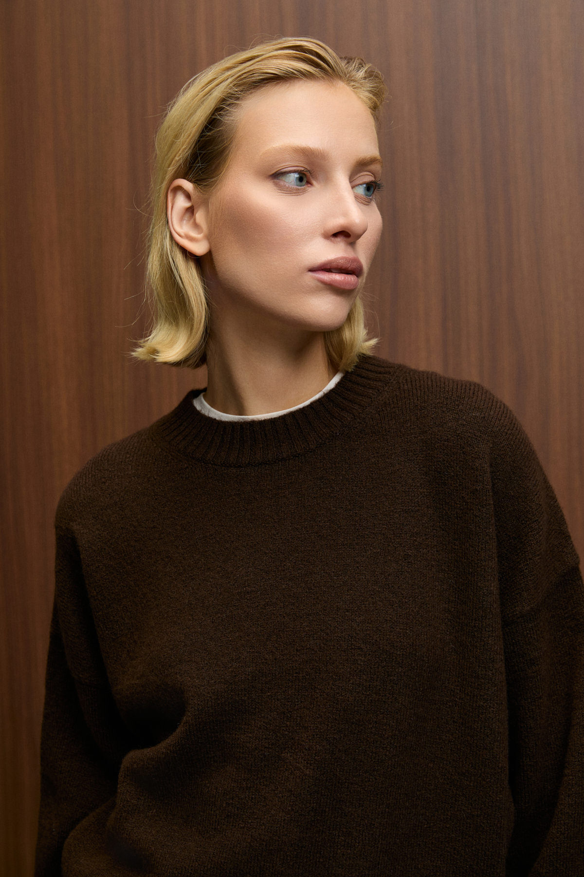 GRIMELANGE  NANNA Kadın Oversize Fit Yumuşacık Kaşmir Tuşesinde Bisiklet yaka Kalın Triko Kahverengi Kazak - Görsel 3