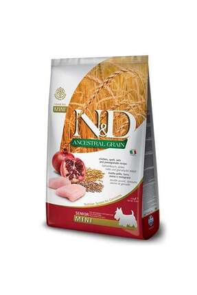 N & D Düşük Tahıllı Tavuk Nar Yaşlı Mini ve Orta Irk Köpek Maması 2,5 Kg