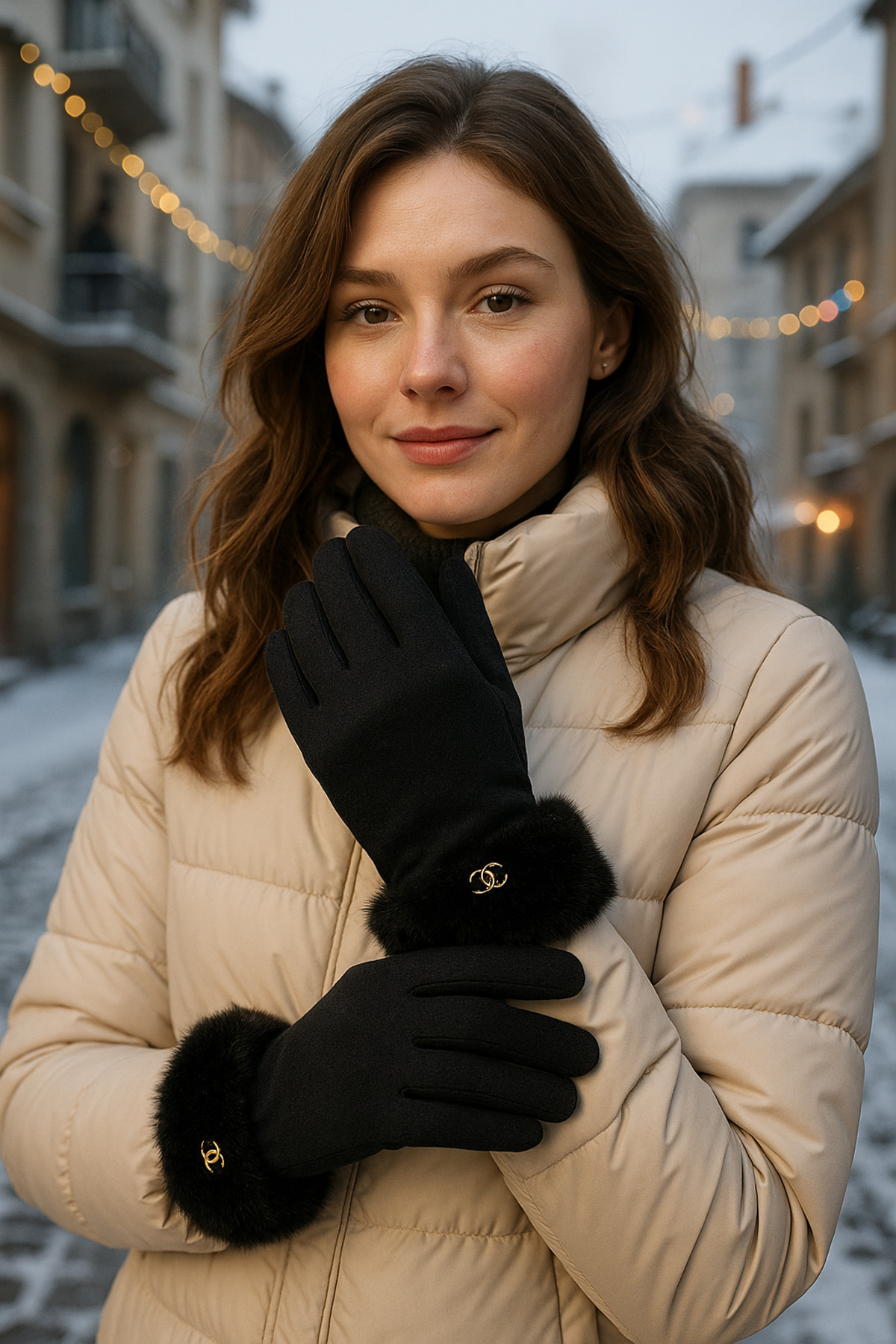 Luminos Butik  Kadın Bileği Kürklü Dokunmatik Siyah Eldiven ELD29 - Görsel 3