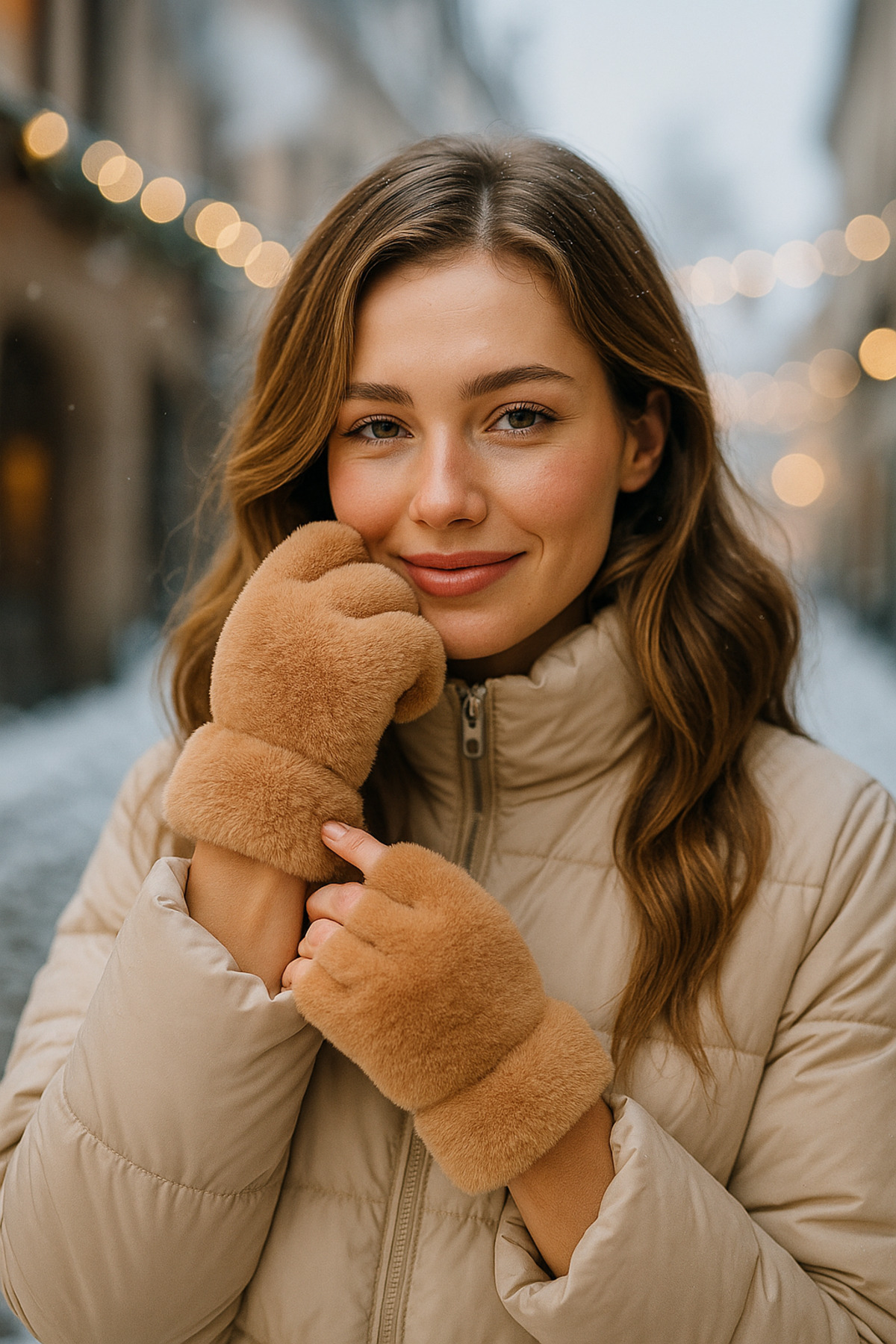 Luminos Butik Kadın Camel Kesik Peluş Eldiven ELD33 görsel 5