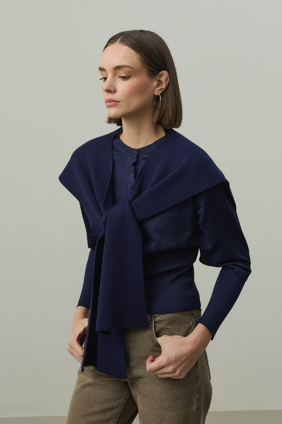 Fahhar  Kare Parçalı Atkı Lacivert - Görsel 2