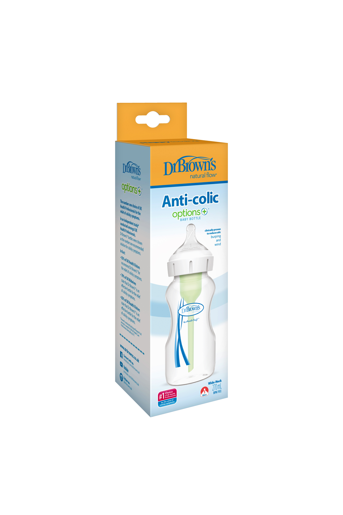 Dr.Brown's 270 ml Geniş Ağız Antikolik Options+ PP Biberon, Tekli Paket fotoğrafı 6 (önizleme)
