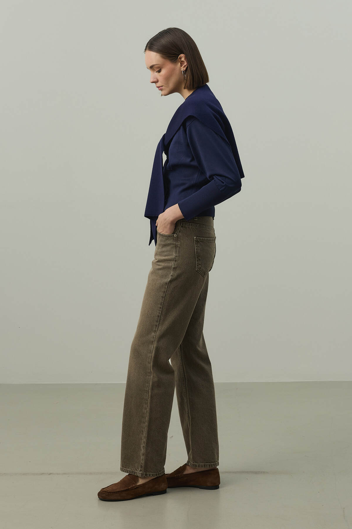 Fahhar  Kare Parçalı Atkı Lacivert - Görsel 4