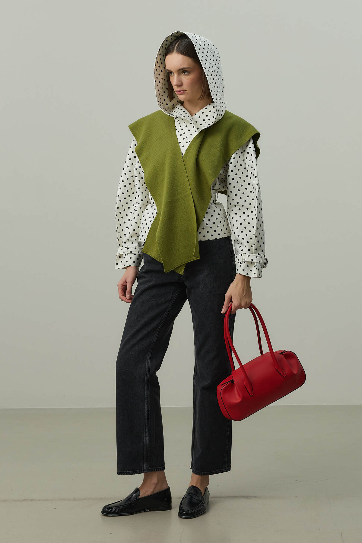 Fahhar  Kare Parçalı Atkı Yeşil - Görsel 3