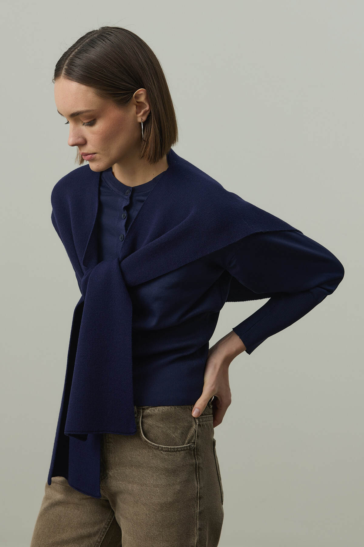 Fahhar  Kare Parçalı Atkı Lacivert - Görsel 3