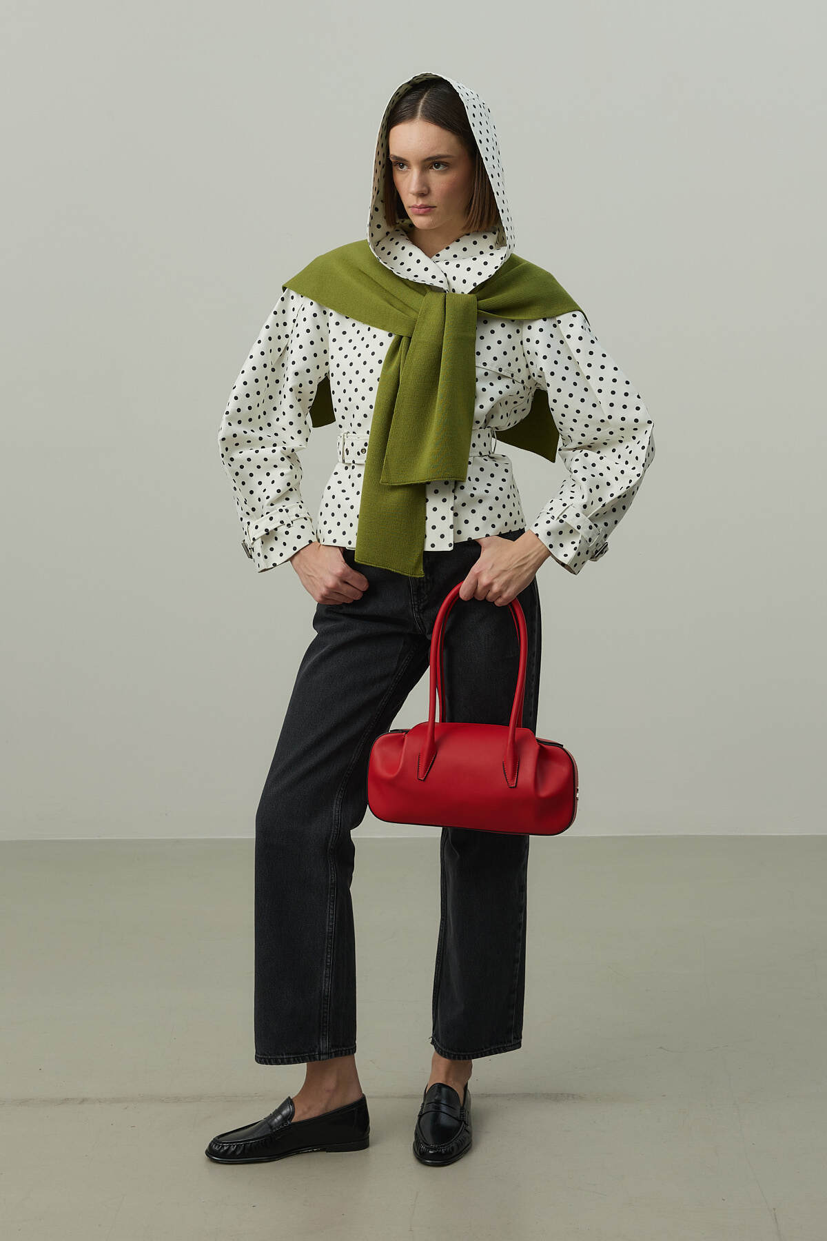 Fahhar  Kare Parçalı Atkı Yeşil - Görsel 4