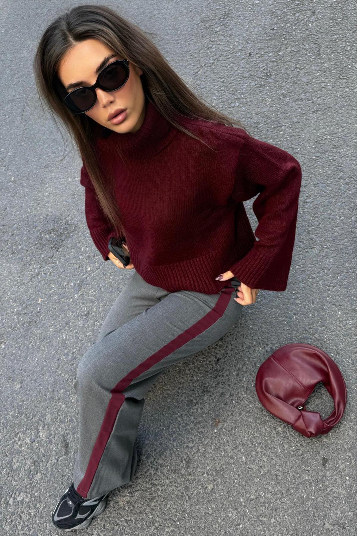 Madmext  Bordo Boğazlı Kadın Triko Kazak MG2255 - Görsel 4