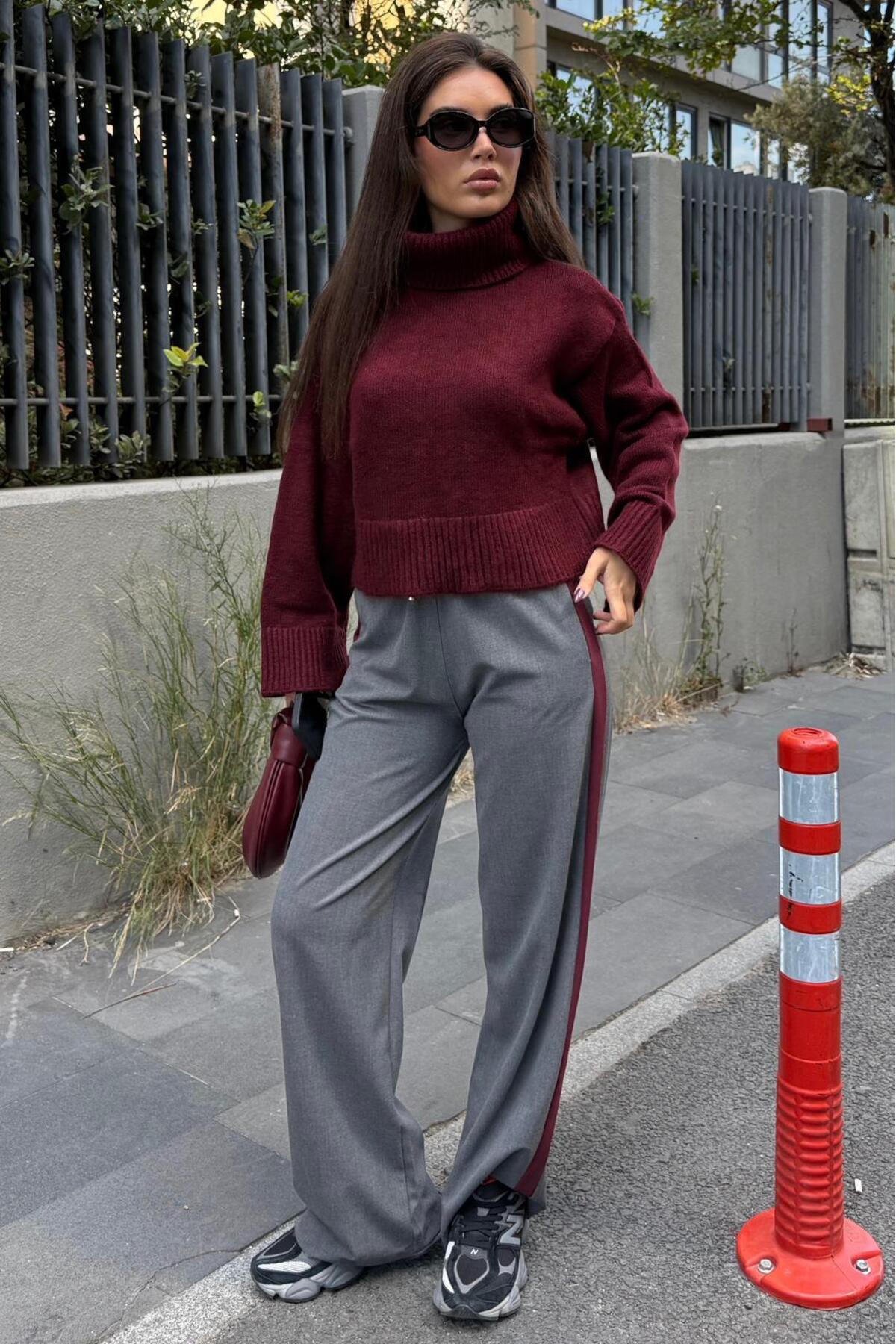 Madmext  Bordo Boğazlı Kadın Triko Kazak MG2255 - Görsel 8