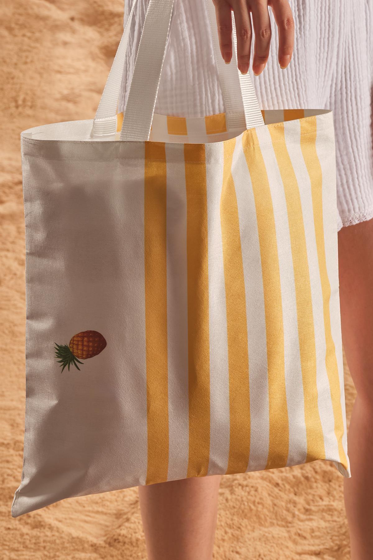Znp Home Ananas Desen Baskılı Plaj Çantası görsel 2