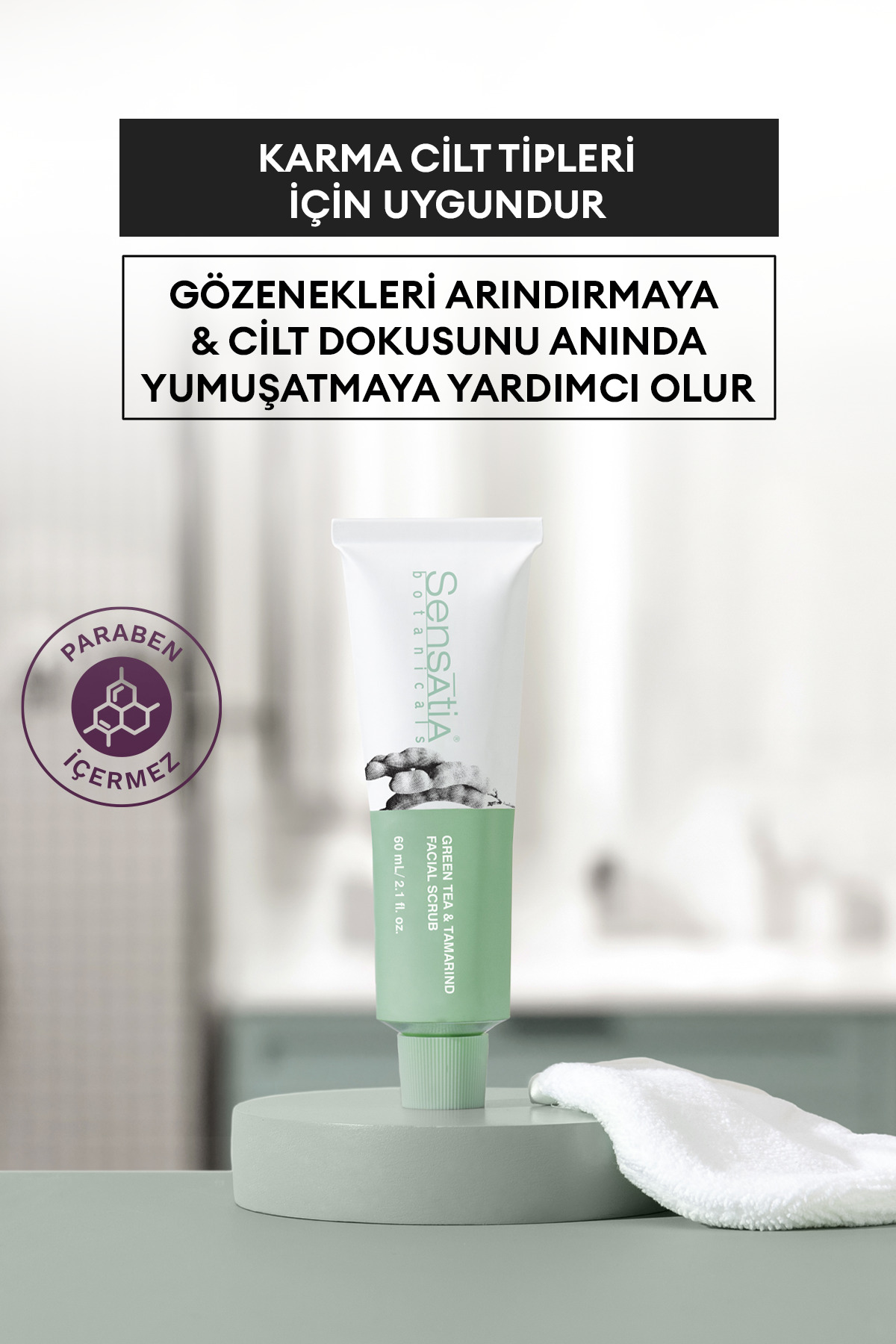Siyah Nokta Karşıtı Doğal Peeling - Sıkılaştırıcı, Arındırıcı 60ml - Green Tea & Tamarind — GTS-0060 — تصویر 5 از 6