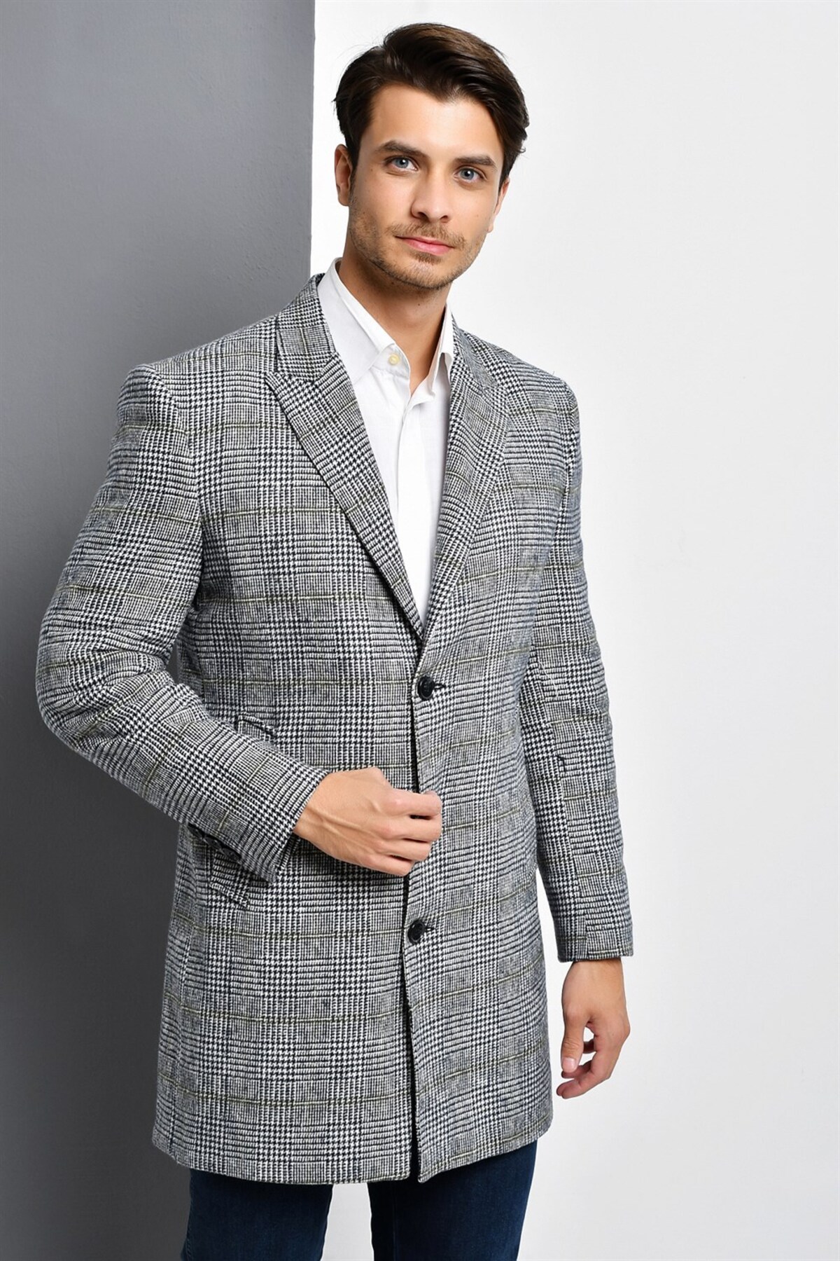 مانتو مردانه PLT8390 - خاکستری PLAID — خاکستری PLT8390 DEWBERRY OVERCOAT — تصویر 3 از 5