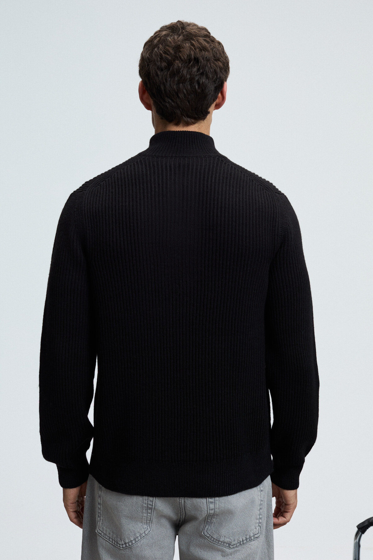 GRIMELANGE  BERNARDO Erkek Yarım Fermuarlı Dik Yaka Triko Siyah Kazak - Görsel 5