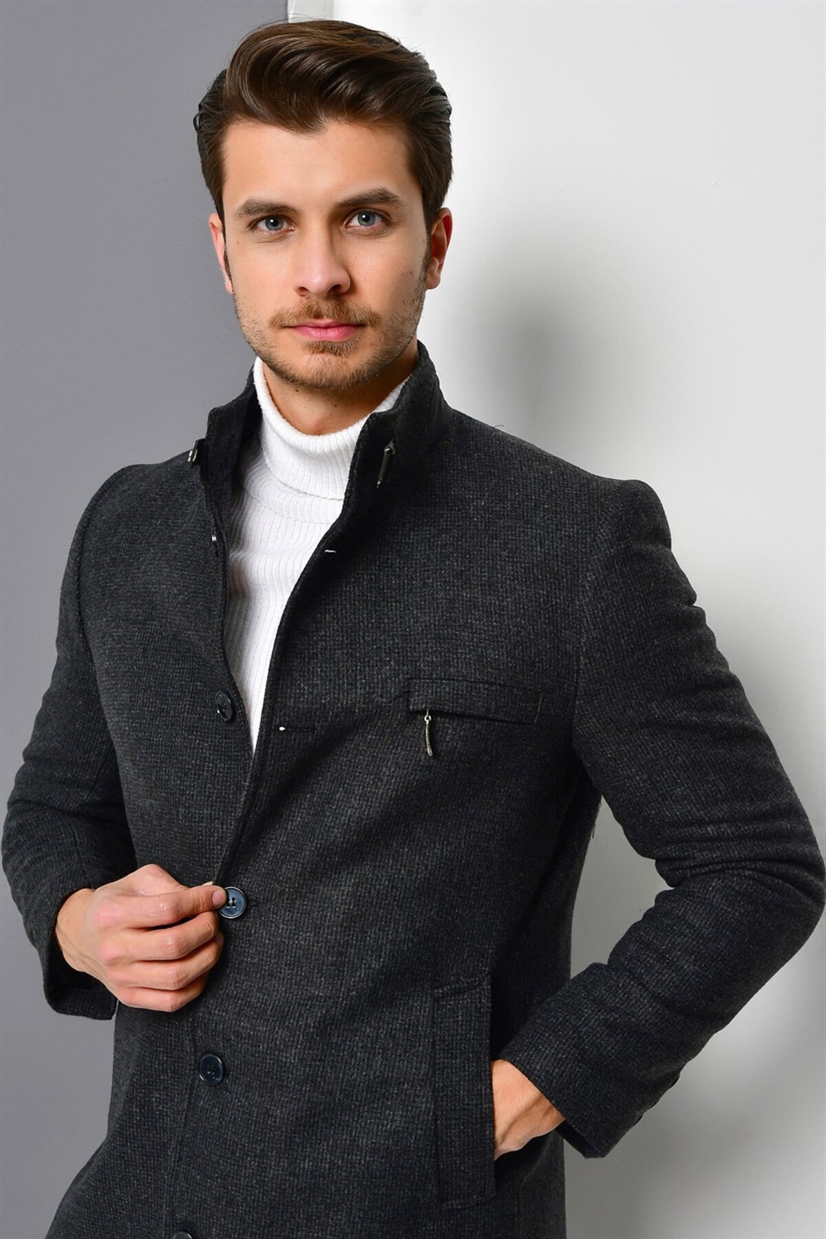 PLT8367 ERKEK PALTO-DESENLİ ANTRASİT — خاکستری PLT8367 DEWBERRY OVERCOAT — تصویر 3 از 5