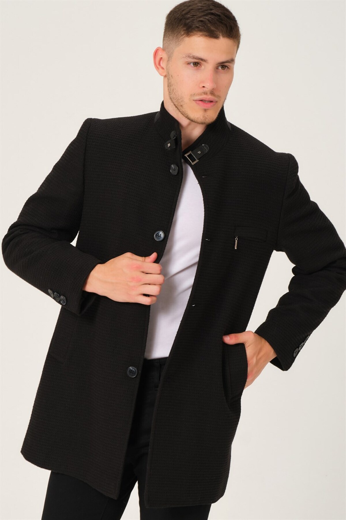 دوبری پالتو مردانه PLT8367 - مشکی ساده