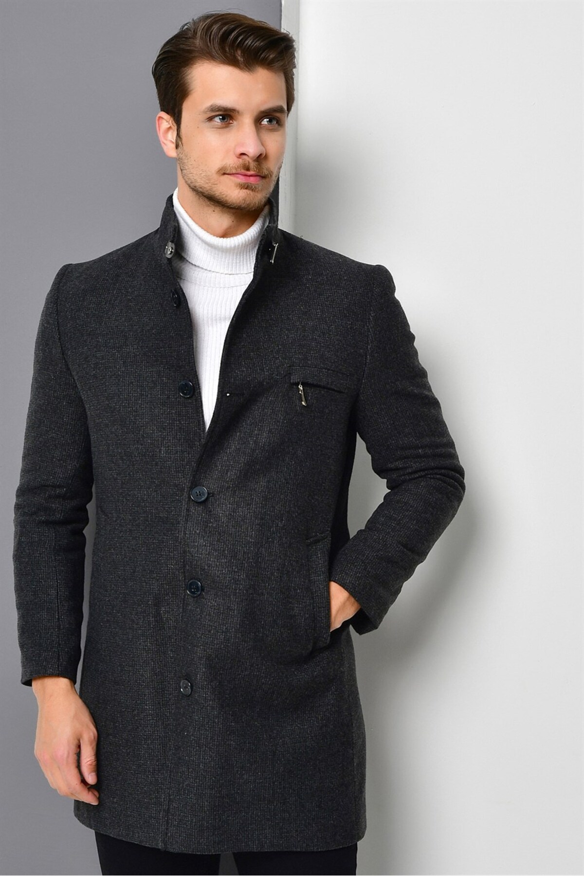 PLT8367 ERKEK PALTO-DESENLİ ANTRASİT — خاکستری PLT8367 DEWBERRY OVERCOAT — تصویر 2 از 5