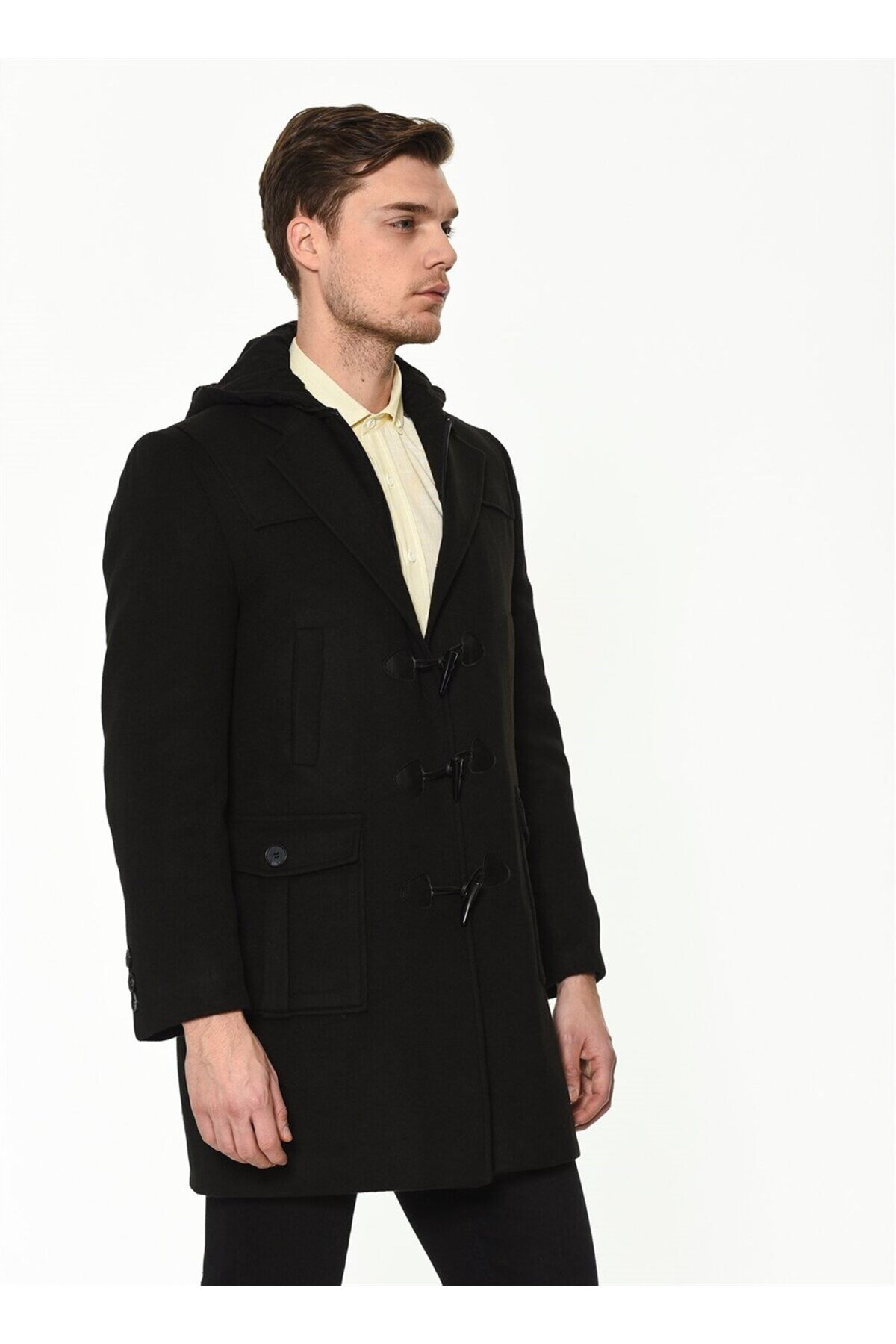 Erkek Palto Kaşe Sıcak Tutan Şık Günlük Klasik Trend Model — مشکی PLT8373 DEWBERRY OVERCOAT — تصویر 4 از 5