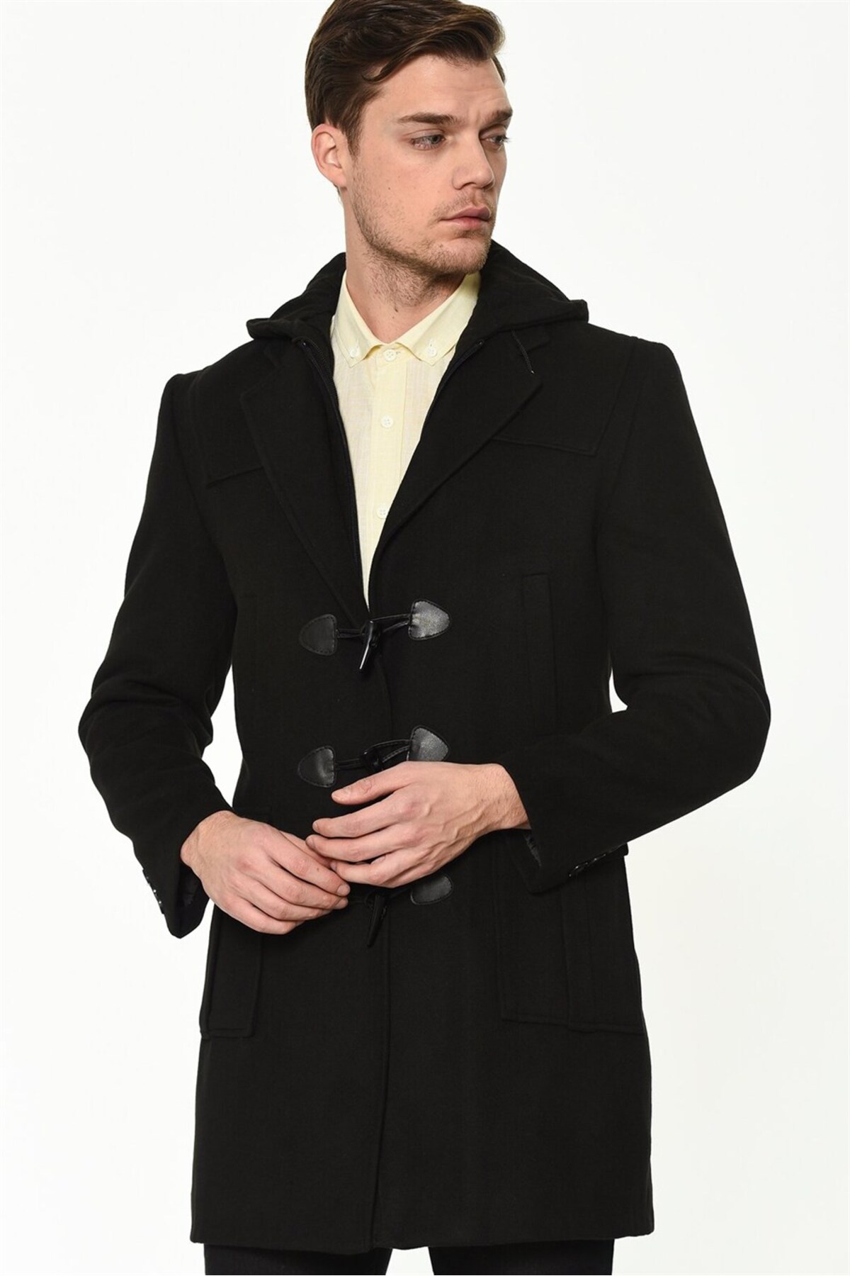 Dewberry Erkek Palto Kaşe Sıcak Tutan Şık Günlük Klasik Trend Model — مشکی PLT8373 DEWBERRY OVERCOAT