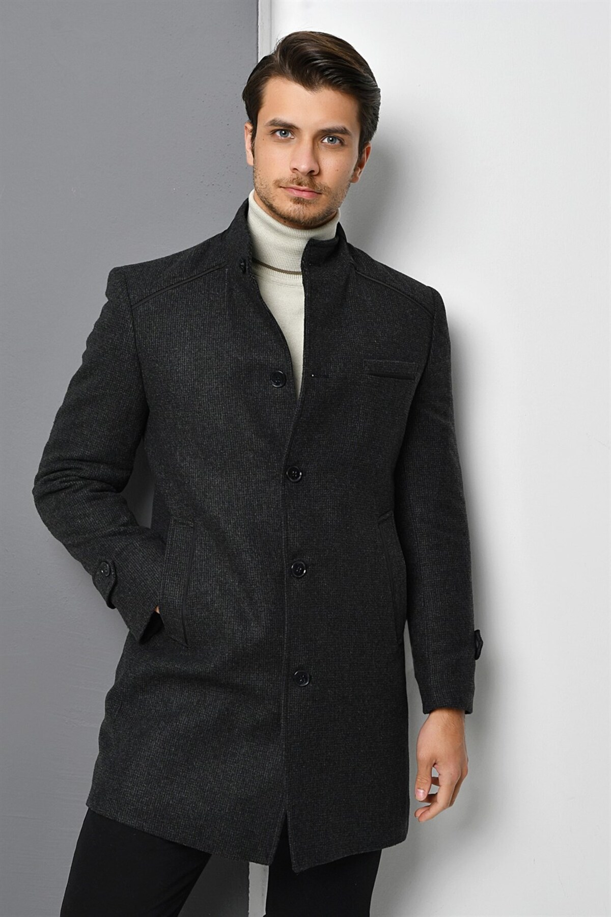 PLT8391 ERKEK PALTO-DESENLİ ANTRASİT — خاکستری PLT8391 DEWBERRY OVERCOAT — تصویر 5 از 5