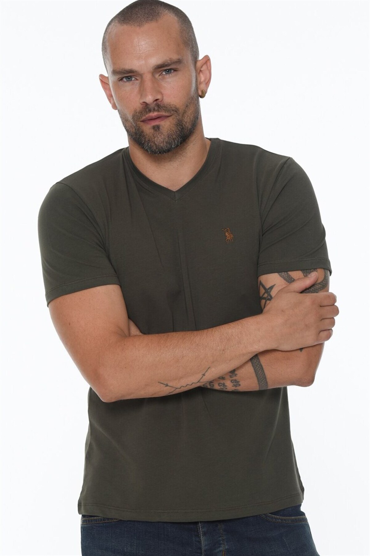 دوبری تی‌شرت مردانه یقه هفت T8568 - خاکی