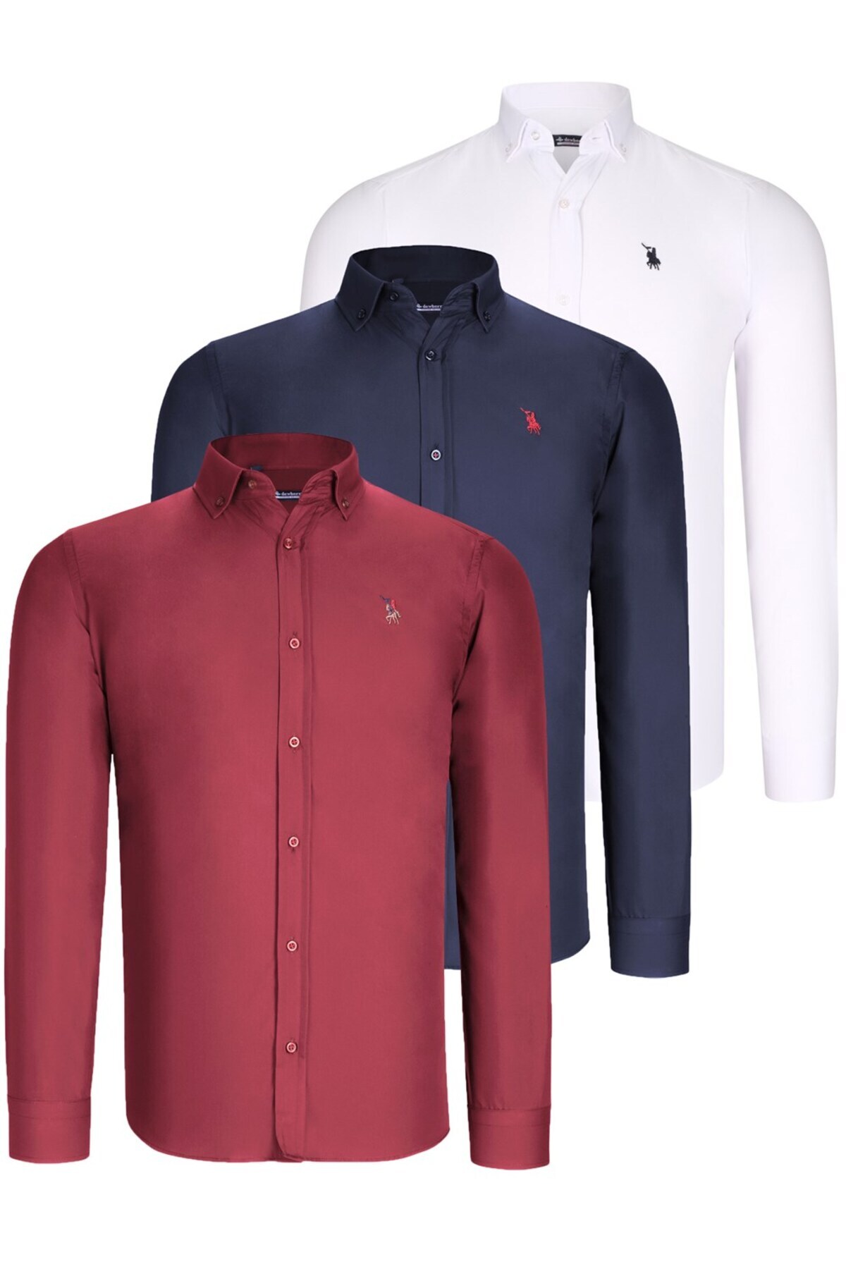 دوبری ست سه تکه پیراهن مردانه G725 - سفید - سرمه‌ای - زرشکی