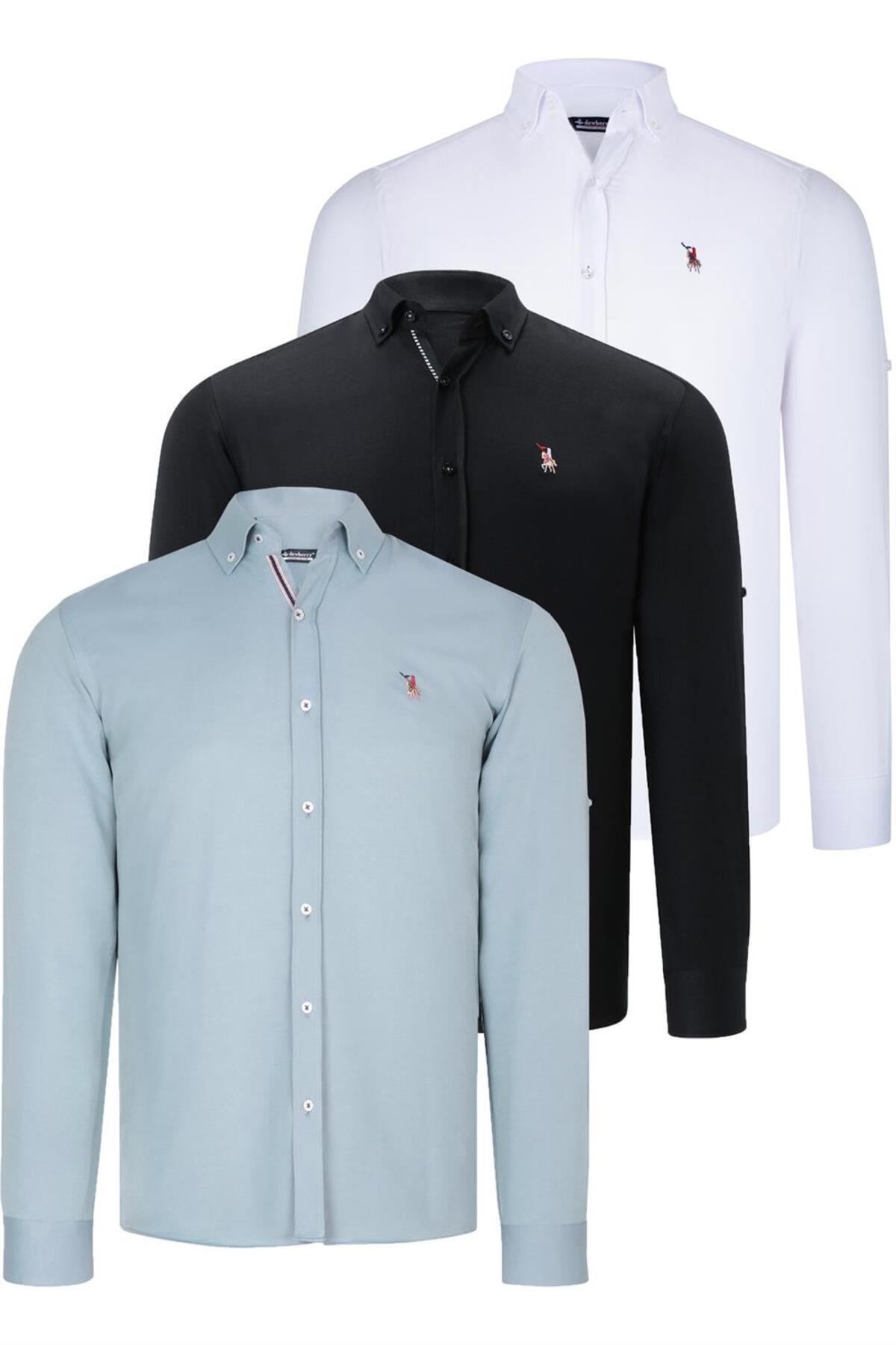 دوبری ست سه تکه پیراهن مردانه G674 طرح DEWBERRY - مشکی - سفید - سبز فیروزه‌ای