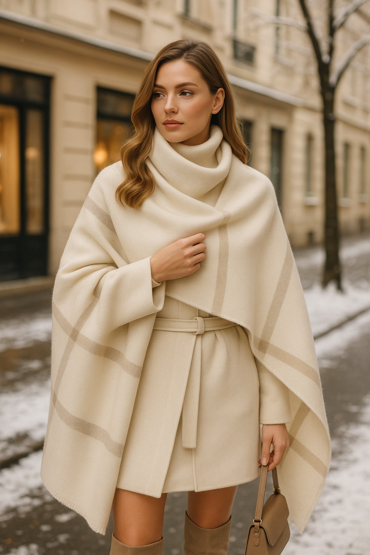 Luminos Butik Women's Ecru Patterned Scarf - Shawl 70x180 Sal1234