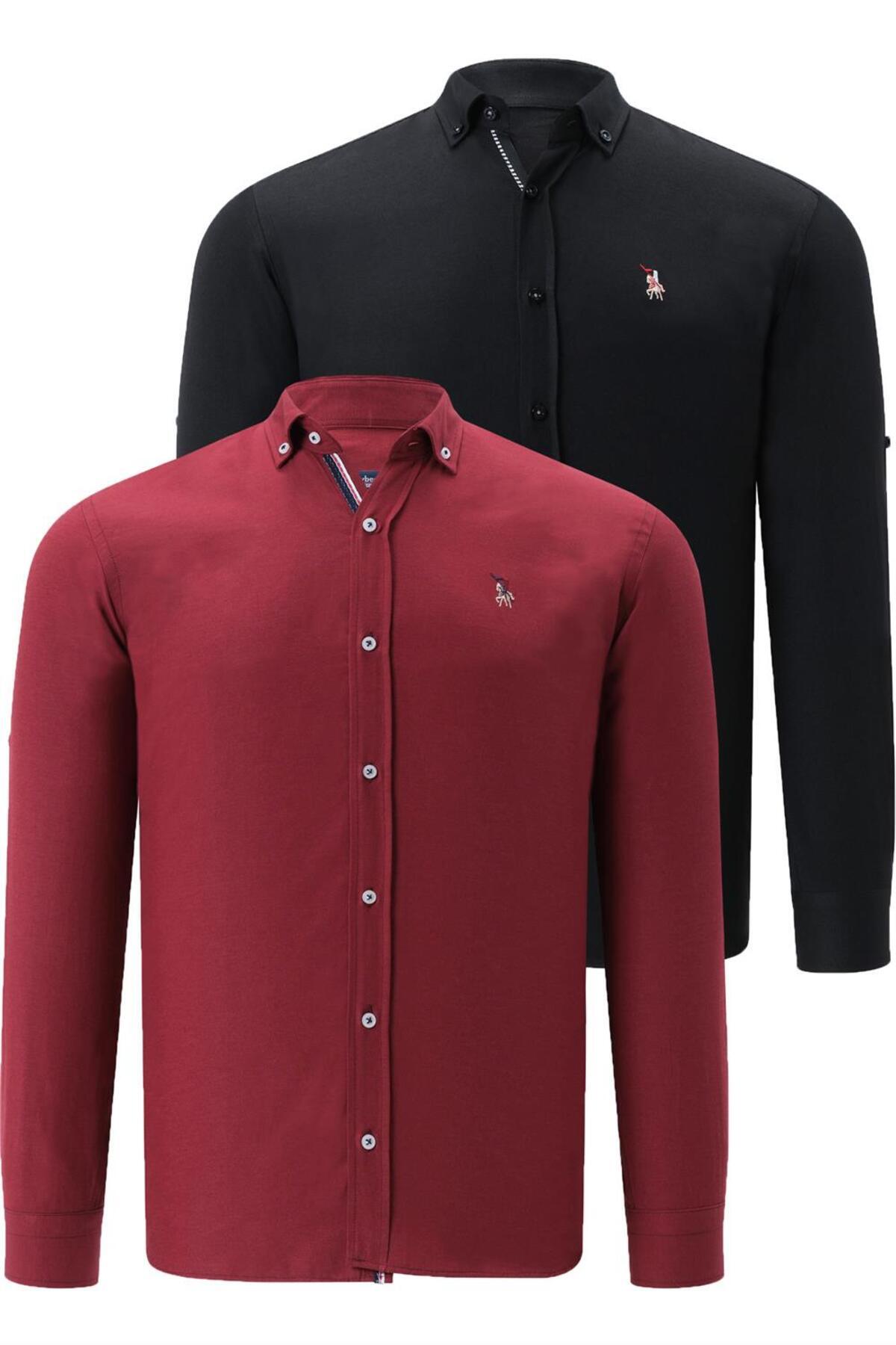 دوبری پیراهن مردانه دو تکه G674 طرح DEWBERRY - مشکی - زرشکی