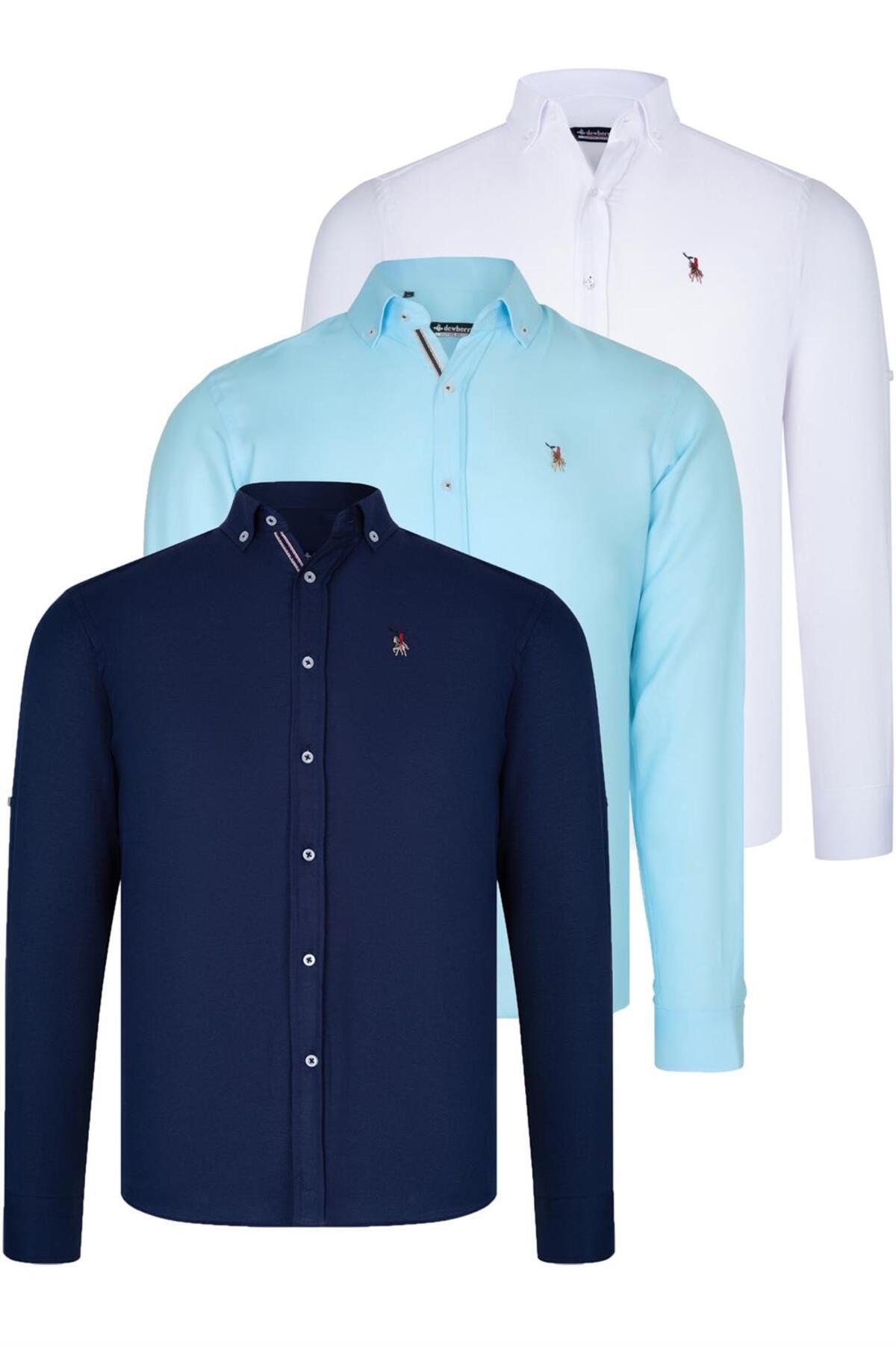 دوبری پیراهن مردانه G674 - سه تکه - مشکی - سفید - فیروزه‌ای
