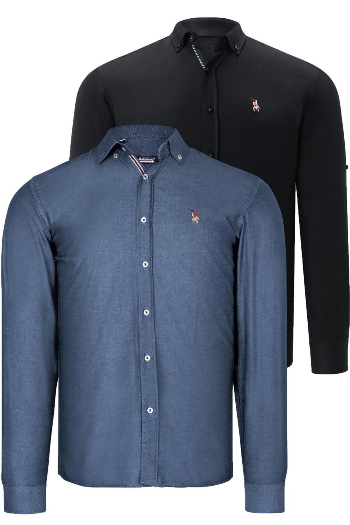 دوبری پیراهن مردانه دو تکه G674 طرح DEWBERRY - مشکی - بنزینی