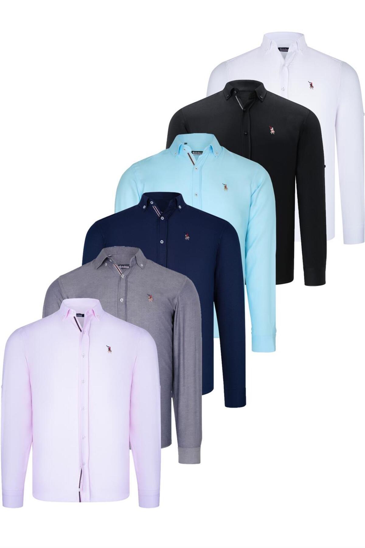 دوبری ست شش تکه پیراهن مردانه G674 طرح DEWBERRY - مشکی - سفید - سرمه‌ای - فیروزه‌ای - آبی جین - صورتی