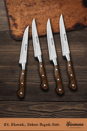 Sürmene Bıçakçı Hacı Ahmet Et, Ekmek, Sebze, Meyve 4 Parça Mutfak Bıçakları Seti